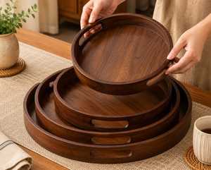 Plateau en bois poli naturel de forme classique, fait main, durable, personnalisable pour la présentation d'aliments, les services à thé, les paniers-cadeaux - Product Image 2