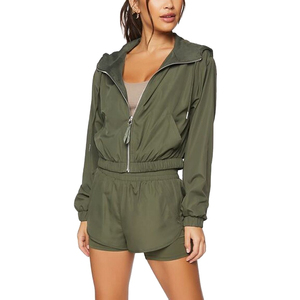 Conjunto Deportivo de Dos Piezas para Mujer, Color Verde Oliva, con Capucha y Cremallera, Manga Larga, Tejido Transpirable, Estilo Primavera-Verano - Product Image 4