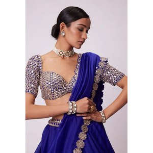 Designer Crop <b>Top</b> Lehenga Choli Party Wear with Natural Waistline and Foil Mirror Work for Stylish Look - Product Image 3