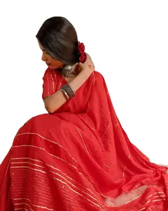 Soft Banarasi Katan silk saree with Pure 2 tone Silver and Gold zari Weaves Saree for Women