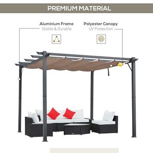 Pergola con Tettoia Retrattile 3x3 m Grigia, Riparo Ombreggiante per Giardino - Product Image 4