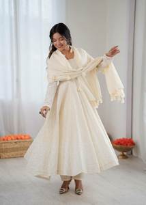 2026 Elegant Look Pure Cotton Kota <b>Fabric</b> White Color Huge Flair Pattern Designer Salwar Kameez Set For Women Or Girls Wear - Product Image 4