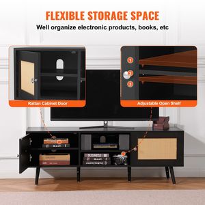 Mobile TV Moderno Boho per TV da 65 Pollici, Centro Intrattenimento con Ante in Rattan e Porte USB, Elegante Mobile Porta TV - Product Image 5