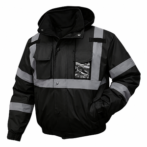Chaqueta de Trabajo de Seguridad Reflectante al por Mayor con Capucha, Uniforme Industrial, Múltiples Bolsillos de Almacenamiento, Cremallera Frontal, Solapa para Tormentas y Dobladillo Elástico - Product Image 1