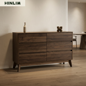 Contemporary Modern Elegant Cocoa Walnut Colour <b>Sideboard</b> Oak Legs Buffet Cabinet Luxury Home Interior Dining Room <b>Storage</b> - Product Image 2