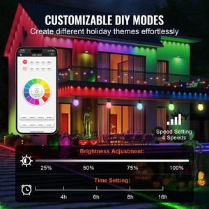 Luci a stringa LED RGB da esterno da 15 m per patio, controllo tramite APP, 15 lampadine con regolazione della luminosità a colore singolo e impostazione del timer - Product Image 3