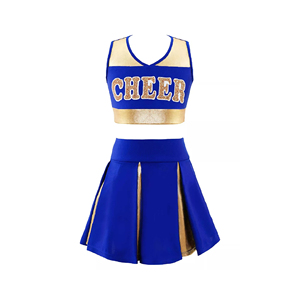 Uniforme de cheerleading pour adultes, bleu et or, deux pièces, haut court sans manches avec jupe plissée, tenue de performance - Product Image 2