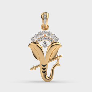 Collier pendentif en or jaune avec diamant, motif végétal, coupe brillante ronde, chaîne à maillons, style classique, unisexe, à porter au quotidien - Product Image 2