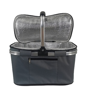 Panier de pique-nique et de courses en polyester gris avec poignée, panier isotherme suspendu écologique avec une capacité de charge de 10 kg - Product Image 3