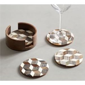Lot de 4 sous-verres carrés en MDF style bohème moderne du milieu du siècle, motif géométrique doré minimaliste, pour la décoration intérieure - Product Image 3