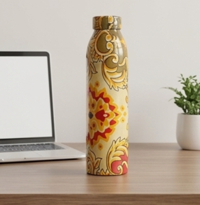 Artisanal Traditional Flower Printed Copper Water Bottle Eco Friendly <b>Drinkware</b> for Daily Use Kitchen Picnic Sports Travel Gift - Product Image 4