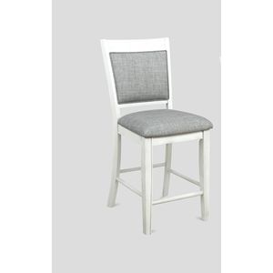 Set di 2 Sedie da Pranzo in Stile Rustico con Seduta in Lino, Altezza Bancone, Bianche e Grigie con Poggiapiedi in Legno, Sgabelli da Bar - Product Image 2