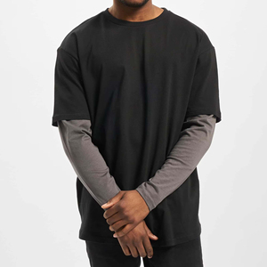 Camisetas de manga larga para hombre, estilo boxy, con efecto desgastado y lavado ácido, 100% algodón, cuello simulado, manga completa. - Product Image 2