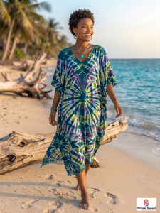 Custom Printed <b>Kaftan</b> Dress for Women Loose Fit <b>Beach</b> Wear Lightweight Fabric Comfortable Stylish Bulk Supply - Product Image 3