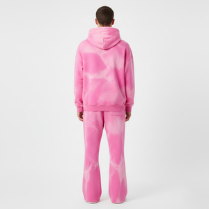 <b>Men's</b> <b>Pink</b> <b>Tie</b>-Dye Hooded Sweatshirt Set Oversized Fit Casual Fleece Knitted Regular Sleeve Autumn Wear - Product Image 3