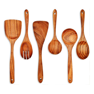 Ensemble polyvalent d'ustensiles de cuisine en bois : spatule et cuillère pour retourner, mélanger, cuire et frire - Product Image 3