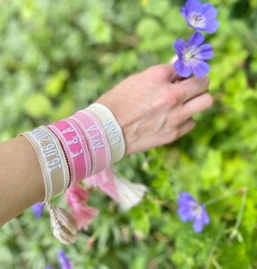 Orange Mixed Light Pink Waxed Cotton Bracelet - Product Image 5