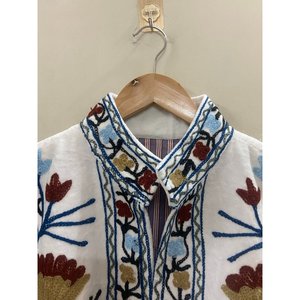 Hand Embroidered <b>Velvet</b> Knitted Cotton <b>Jacket</b> <b>Women</b> Mandarin Collar Full Sleeve Floral Pattern Open Front Prairie Winter/Spring - Product Image 3