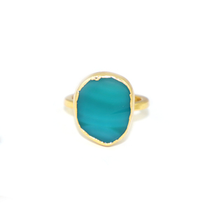 Antique Design Agate Slice Gemstone Fancy Shape <b>24K</b> <b>Gold</b> Plated Free Size <b>Ring</b> Jewellery For Women Girls Wholesale Bulk - Product Image 1