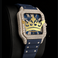 Reloj Cronógrafo de Lujo con Esfera Azul, Mecánico, de Acero Inoxidable, Cristal de Zafiro, con Incrustaciones de Piedras, Caja Cuadrada, para Hombre, a la Moda