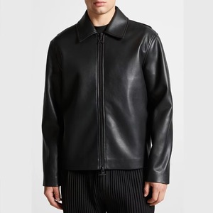 Chaqueta de Moto Casual Unisex de Cuero Genuino Negro, Cuello Alto, Cierre de Cremallera, Corte Regular, Impermeable para Invierno, Venta al Por Mayor OEM - Product Image 5
