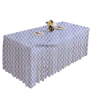 New 100% Cotton <b>Cover</b> Premium Brand Washable Fabric Elegance Weddings Banquet Modern Stylish Block Print Rectangle Pleated <b>Table</b> - Product Image 5