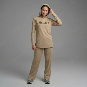 Ensemble tunique à capuche et pantalon assorti personnalisé à thème religieux pour femmes, tenue de sport, survêtement, vêtements de sport, vente en gros, fournisseur d'usine, OEM - Product Image 1