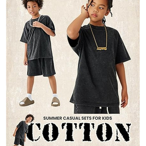 Men's Summer Streetwear Acid Wash Cotton T-Shirt Shorts Set Custom Heat Transfer Printing Breathable Knitted Two-Piece Outfit - Product Image 4