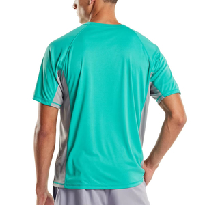 T-shirt pour homme à manches raglan bleu sarcelle, col rond, séchage rapide, tricoté, coupe classique, sportif, couleur unie - Product Image 2