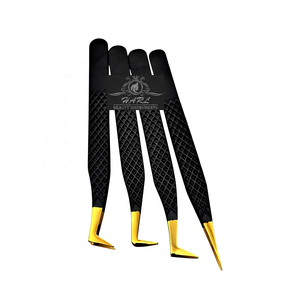 Ensemble de pinces à épiler professionnelles pour extensions de cils Black Gold, forme pointue à 90 degrés, acier inoxydable, longueur 10 cm, parfaites - Product Image 3