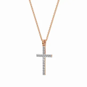Collier pendentif en diamant de laboratoire en forme de croix, or rose 18 carats, 0,34 carat, taille brillant rond, pour fiançailles, mariage, tendance féminine - Product Image 3