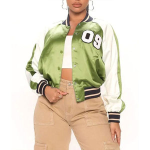 Chaquetas Bomber de Satén para Mujer al por Mayor, Chaquetas de Béisbol Ligeras, Chaquetas Varsity Lisas de Nailon para Mujer - Product Image 2