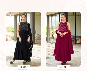 Robe Anarkali en Georgette brodée pour femmes avec dupatta, toutes saisons - Product Image 2