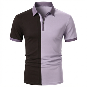 <b>Men's</b> Color Blocked <b>Short</b> Sleeve Zipper for Shirt Knitted Sporty Style Quick Dry Regular Length Green Gray 100% Cotton <b>Pocket</b> - Product Image 2