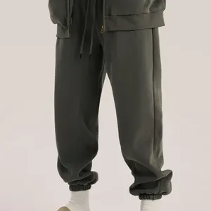 Pantalon de survêtement gris foncé pour homme, taille élastique, cordon de serrage, poches latérales, décontracté, en coton mi-lourd, pour l'automne - Product Image 5