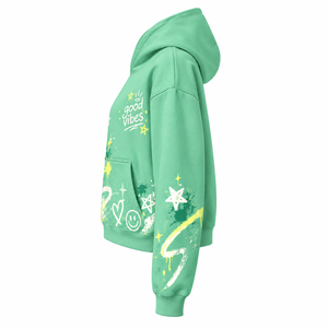 เสื้อฮู้ดสีเขียวขนาดใหญ่พิมพ์ลายยิ้มและดาว ดีไซน์กระเป๋าแบบฝรั่งเศส ผ้าฝ้าย 100% สำหรับใส่ในฤดูหนาว เหมาะสำหรับทั้งชายและหญิง - Product Image 6