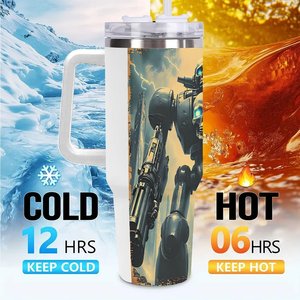 Stainless Steel Tumbler 40oz <b>Large</b> Capacity With Robot Skull Design For Outdoor Use - Product Image 6