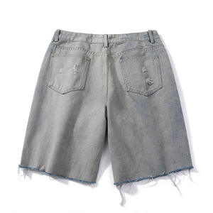 Men's High Waist <b>Denim</b> Bermuda Shorts Solid Color Cotton Ripped Design Casual Style Woven <b>Material</b> Button Fly - Product Image 5