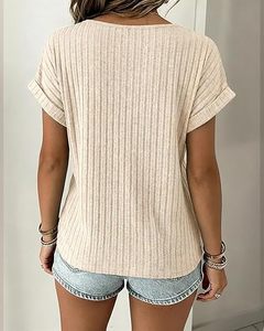 Top Casual Minimalista, Delgado, Sólido, Transpirable, Vintage, de Punto, de Manga Corta, Falda de Poliéster, Top Informal - Product Image 1