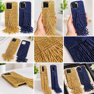 Funda de Teléfono Hecha a Mano con Cuentas de Vidrio y Borla, Patrón de Alas de Ángel Bordado, Base de Poliéster, Forma Rectangular - Product Image 5