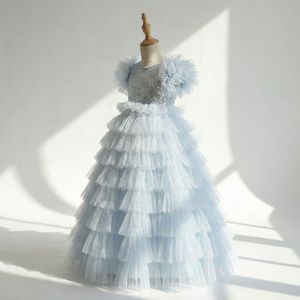 ชุดราตรีเด็กผู้หญิงสีน้ำเงินประดับเลื่อมแบบใหม่ ดีไซน์หรูหราสำหรับงานแต่งงานฤดูร้อน ชุดเพื่อนเจ้าสาว - Product Image 3