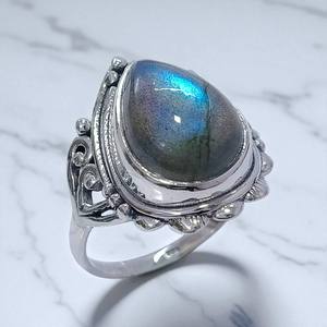 Anillo de Plata de Ley 925 con Cuarzo Rosa Turquesa y Labradorita Estilo Victoriano, Joyería Hecha a Mano, Anillos Boho Retro Vintage para Mujer - Product Image 3