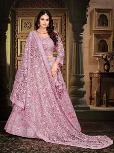 Chef-d 'œuvre de Hinda Designer Saree de mariée Filet à séquence lourde Dupatta avec pierres de Zarkan et diamants complets pour les mariages indiens - Product Image 3