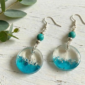 Pendientes de resina hechos a mano con cuentas de turquesa y discos de resina con diseño de océano, joyería de moda para mujer - Product Image 4