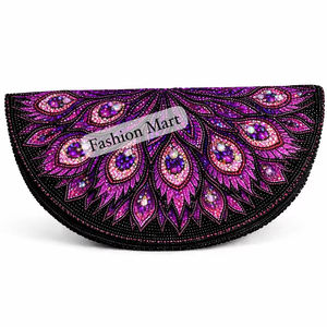 Bolso de mano hecho a mano con cuentas, semicircular, para la noche, con forro de satén y cadena metálica. - Product Image 1