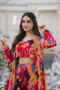 ชุดเซ็ตคู่เข้ากัน 2 ชิ้น สไตล์อินเดียสำหรับฤดูร้อน คุณภาพเยี่ยม ดีไซน์เนอร์สำหรับผู้หญิง ผ้าชีฟองแท้สวยงาม คุณภาพสูง - Product Image 2