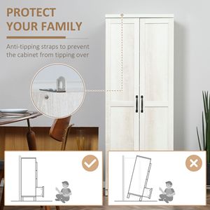 Mobile dispensa da cucina bianco antico a 5 ripiani con 2 mensole regolabili per lo stoccaggio - Product Image 6