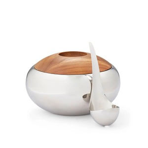 Juego de Cubetas de Hielo Nambe de Lujo, Escultóricas, de Metal Plateado, con Tapa de Madera, Elegante Cubeta Redonda de Metal Pulido - Product Image 3