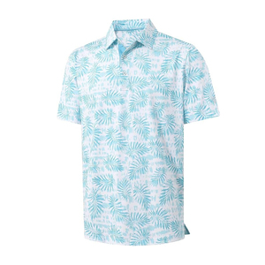 Polo de manga corta para hombre con estampado de flamencos y hojas de palma, corte regular, estilo vacacional, tejido transpirable. - Product Image 5