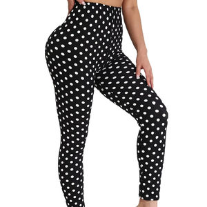 Leggings de Yoga Negros Casuales para Mujer, Estilo Europeo Americano, de Alta Elasticidad, Ajustados, con Diseño de Puntos Blancos, Pantalones Cortos - Product Image 1